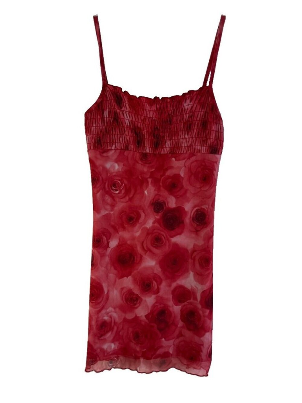Vintage Y2K Smocked Baby Doll Slip Dress Red Floral Mini Streetwea